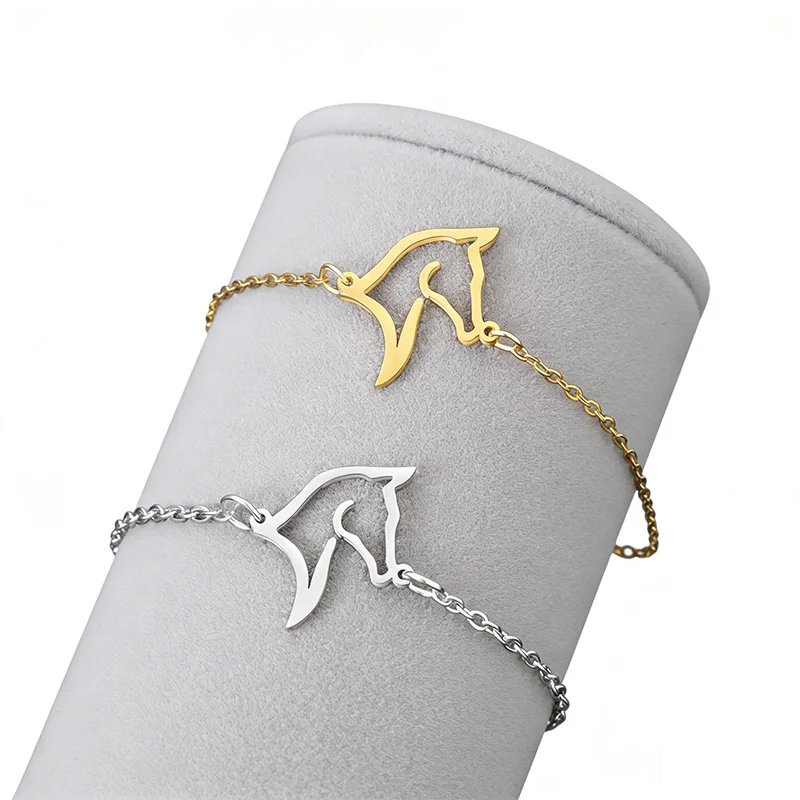 Fashion Hollow Horse Head Charm Bracelet Adjustable Stainless Steel Chain Bracelets Jewelry