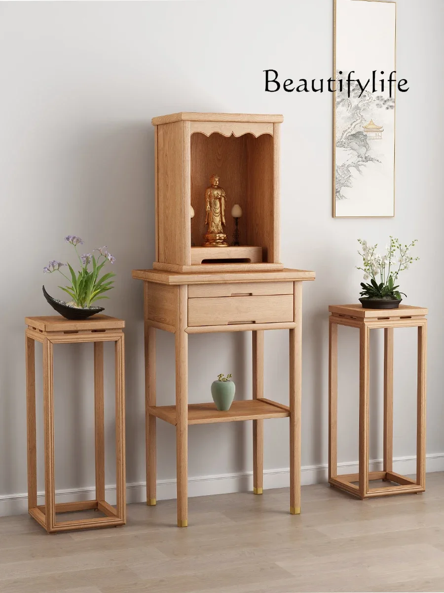 

W New Chinese Style Solid Wood Prayer Altar Table Table Avalokitesvara Buddha PCs Shrine God of Wealth Cabinet