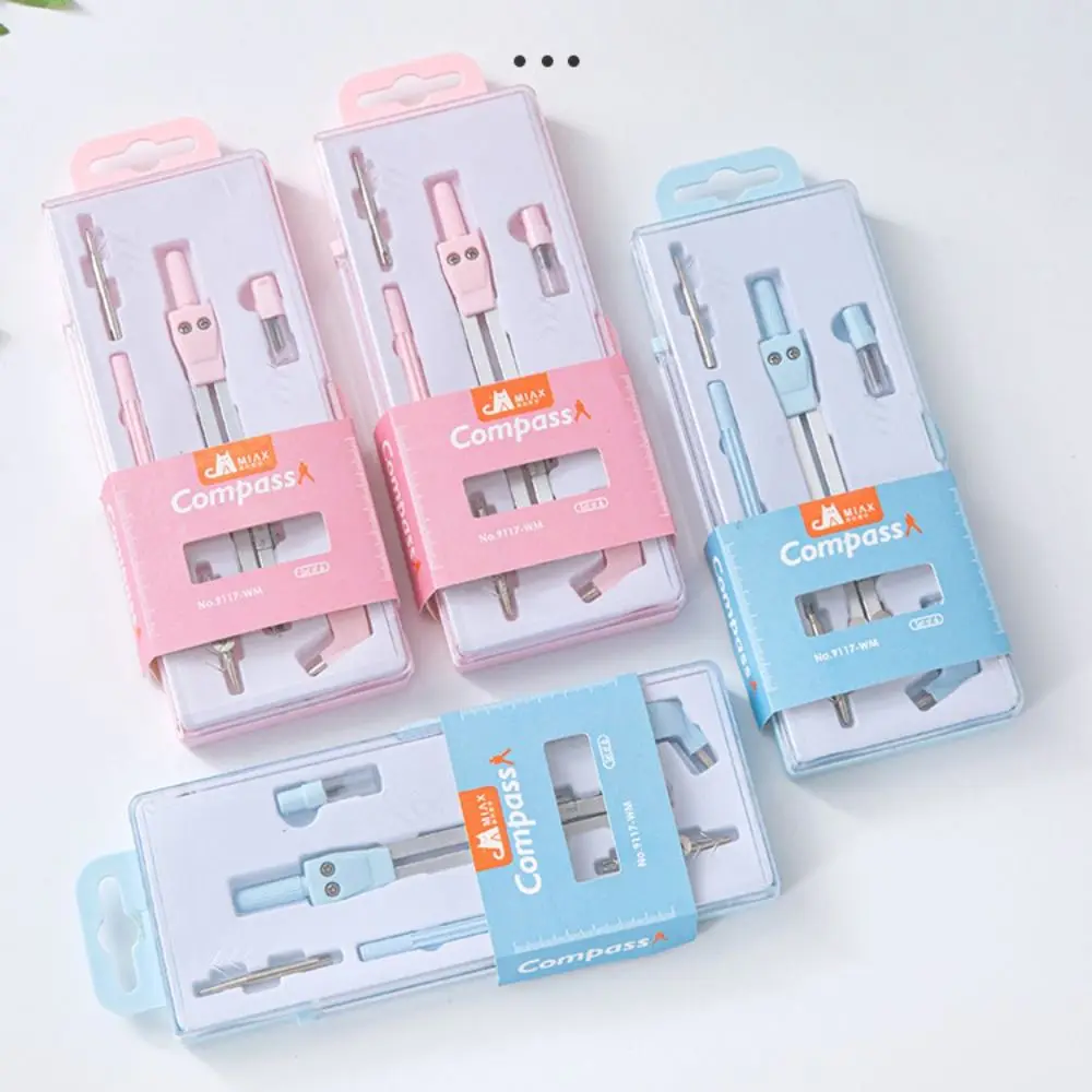 6Pcs/Set Multi-Function Ruler Compass Set Sharpener Protractor Drawing Stationery Metal Box Straight Ruler School Supplies