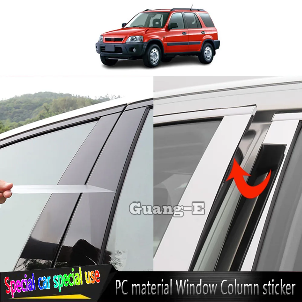 For Honda CRV CR-V 1998-2006 Car TPU/Glossy Mirror Pillar Post Cover Door Trim Window Molding Stickers Plate Accessories 6PCS