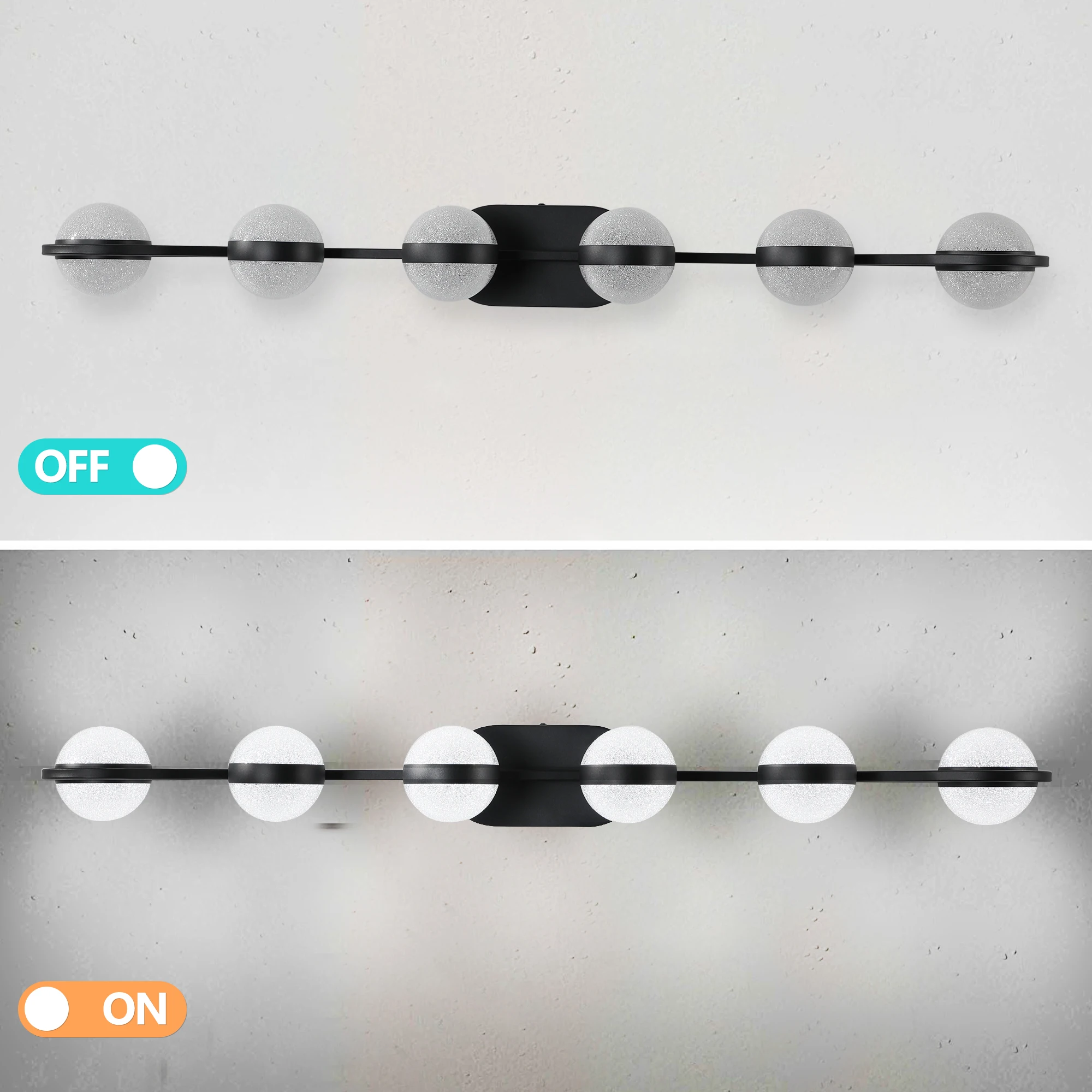 6-Light Wall Mounted Decorative Lighting Fixture, Suitable for Bathroom Vanity Mirror Black Minimalist LED Bathroom Vanity Light