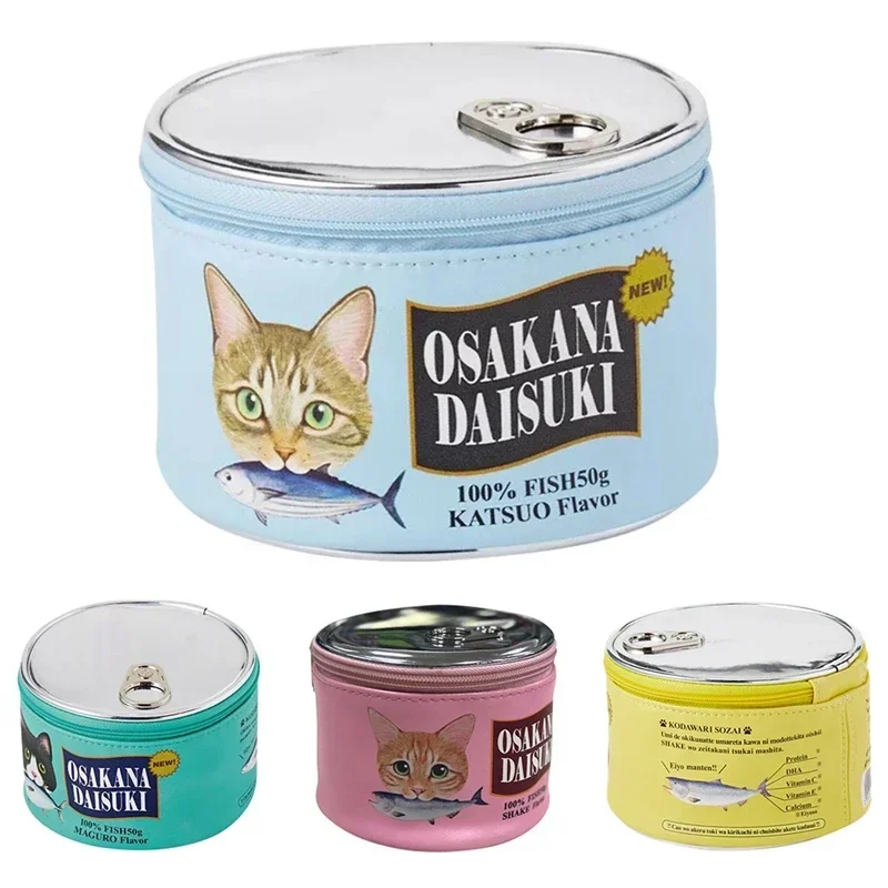 1PC Cute Canned Fish Modeling Bag Cat Pattern Toiletry Organizer Makeup Kit Bag Cosmetic Storage Bag Creative Cylinder Bags