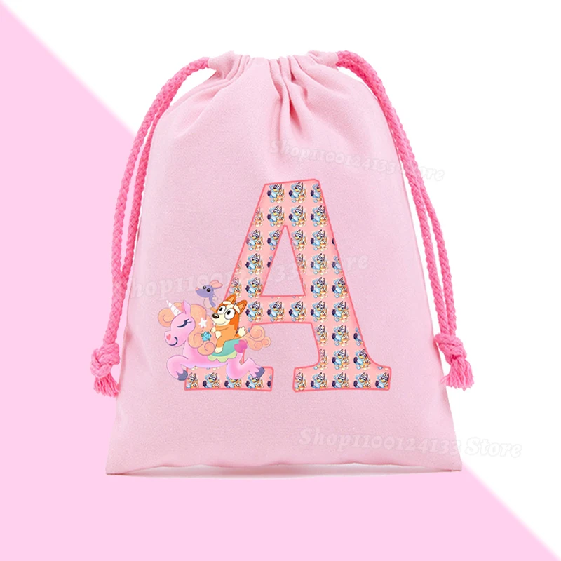 Bluey Kids Drawstring Bag Letters A-Z Bingo Chill Cartoon Anime Print Sport Child Portable Birthday Party Hand Pocket Gift Pouch