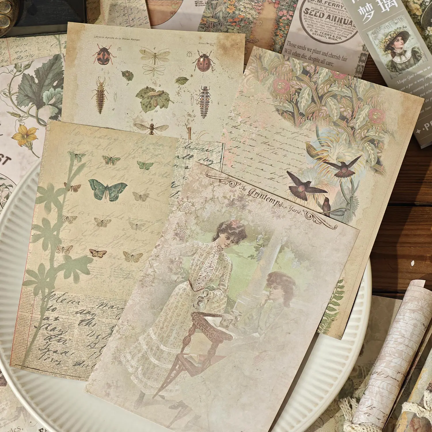 40sheets Retro Ins Decor Junk Journal Material Background Paper Creative Collage DIY Scrapbook Handmade Aesthetic Craft Paper