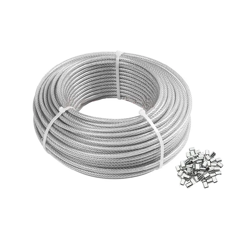 50/100M PVC Coated Stainless Steel Cable Railing Wire Rope Kit Thimble Flexible for PIcture Hanging Garden Fence Diammer 1-3MM