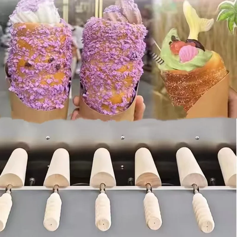Máquina para hornear rollos de pan de chimenea, máquina para hacer conos de pan helado, máquina para hornear pasteles, horno Kurtos Kalacs con 8 rodillos