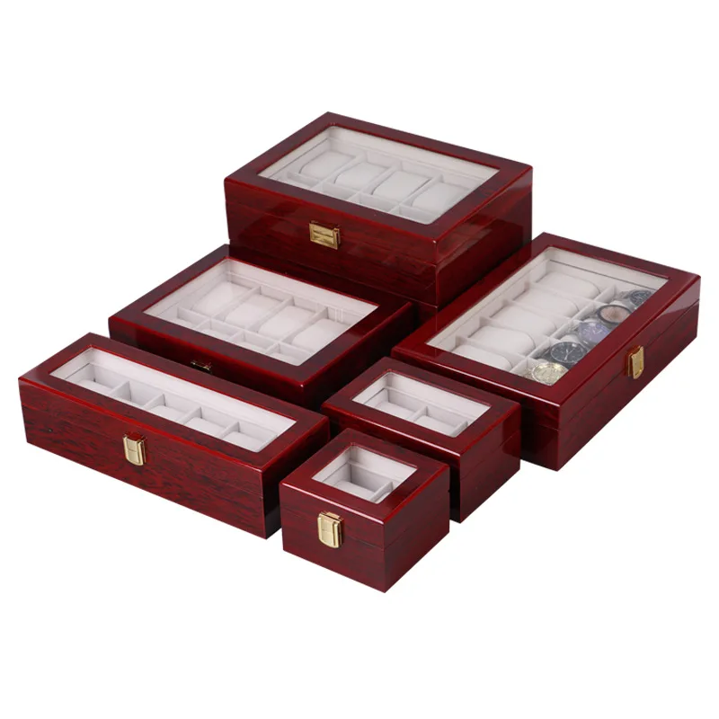 Black/Red Matte Wood Vintage Multiple Slots Clamshell Spray Painted Watch Case Wooden Jewelry Display Case Storage Box
