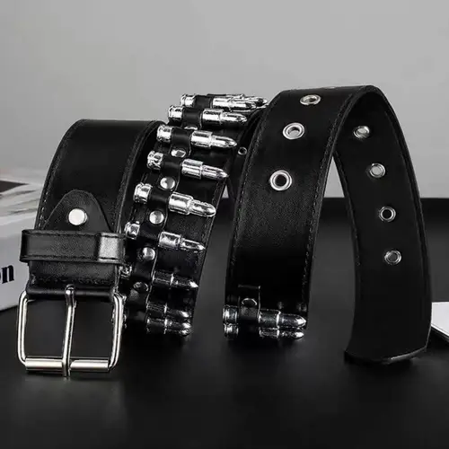 Cinturón de decoración de bala hueca con remaches a la moda, cinturón de Metal pesado para hombres y mujeres, cinturón estilo Punk Rock, pretina con tachuelas de cuero PU a la moda