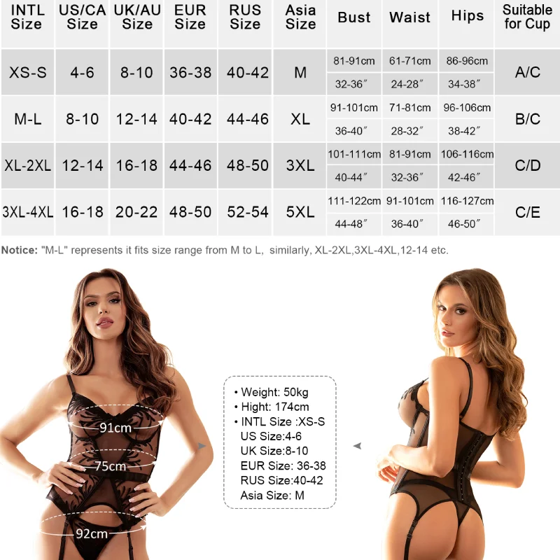 Ohyeahlady Women Nightgown Sets See Through Suspender Lingerie Mesh Sexy Babydoll Nightdress Thin Embroidery Plus Size Sleepwear