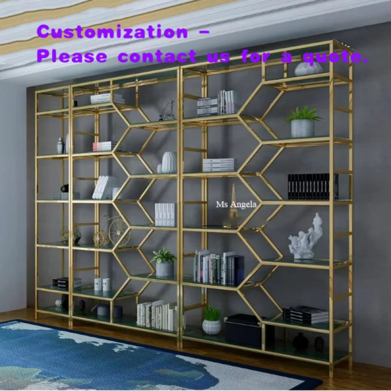 custom.Luxury Modern Home Office Metal Stainless Steel Plate Bookshelf New Design Metal Display Book Rack Book Shel