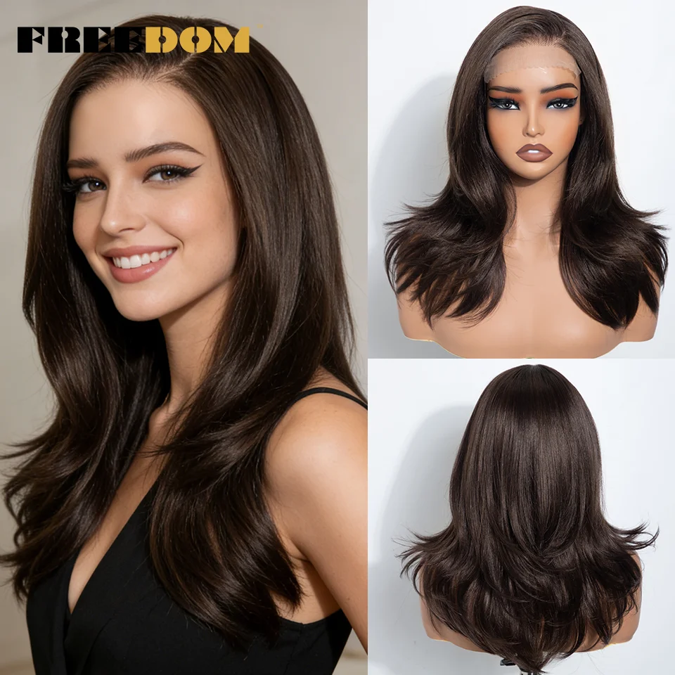 FREEDOM Synthetic Lace Front Wigs For Woman Layered Straight Wear and Go Glueless Wig 20