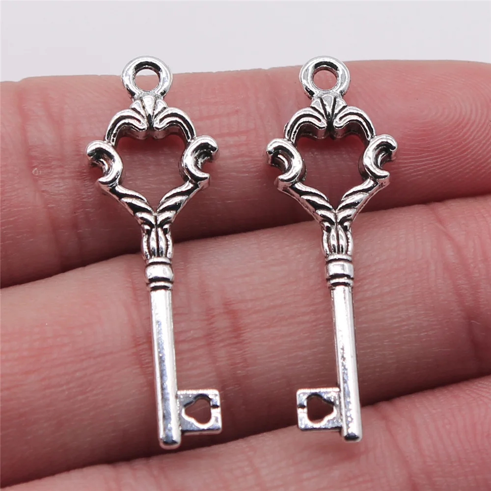 10pcs Antique Bronze Silver Color Pendants DIY Crafts Making Findings Handmade Tibetan Jewelry Key Charms For Jewelry Making