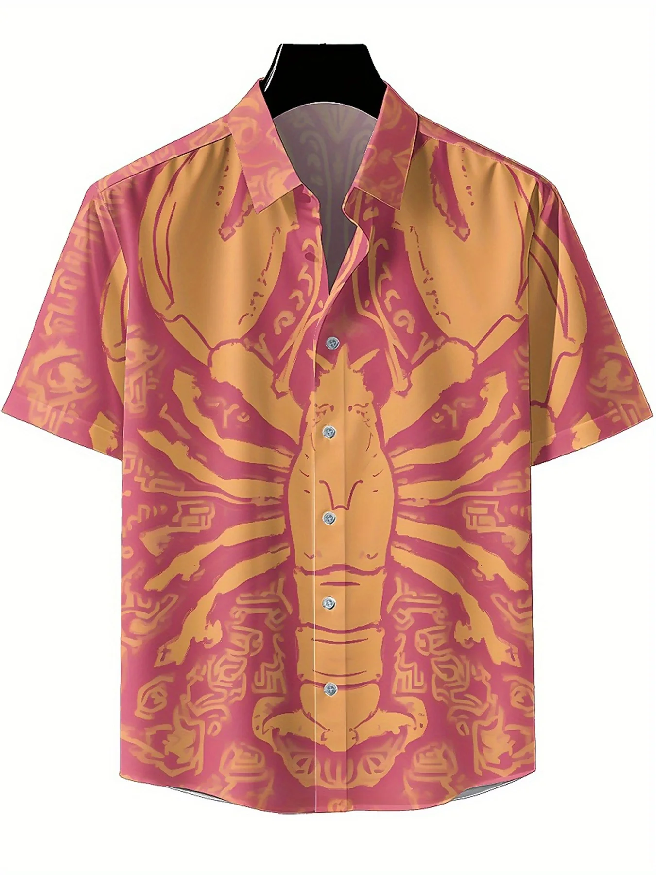 Men's Plus Size Hawaiian Shirts Lobster Theme Pattern, Button Up Shirts, Unisex Casual Clothing, Summer Tops