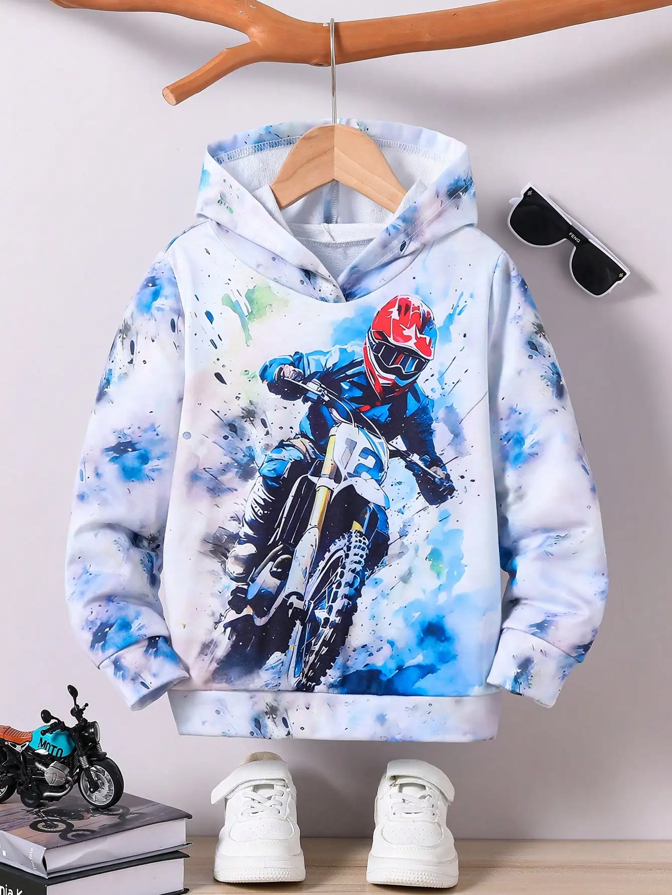 Young Boy Motorcycle Printed Casual Comfortable Sweatshirt, Spring/Autumn Chic Autumn/Winter sk2408260825229850