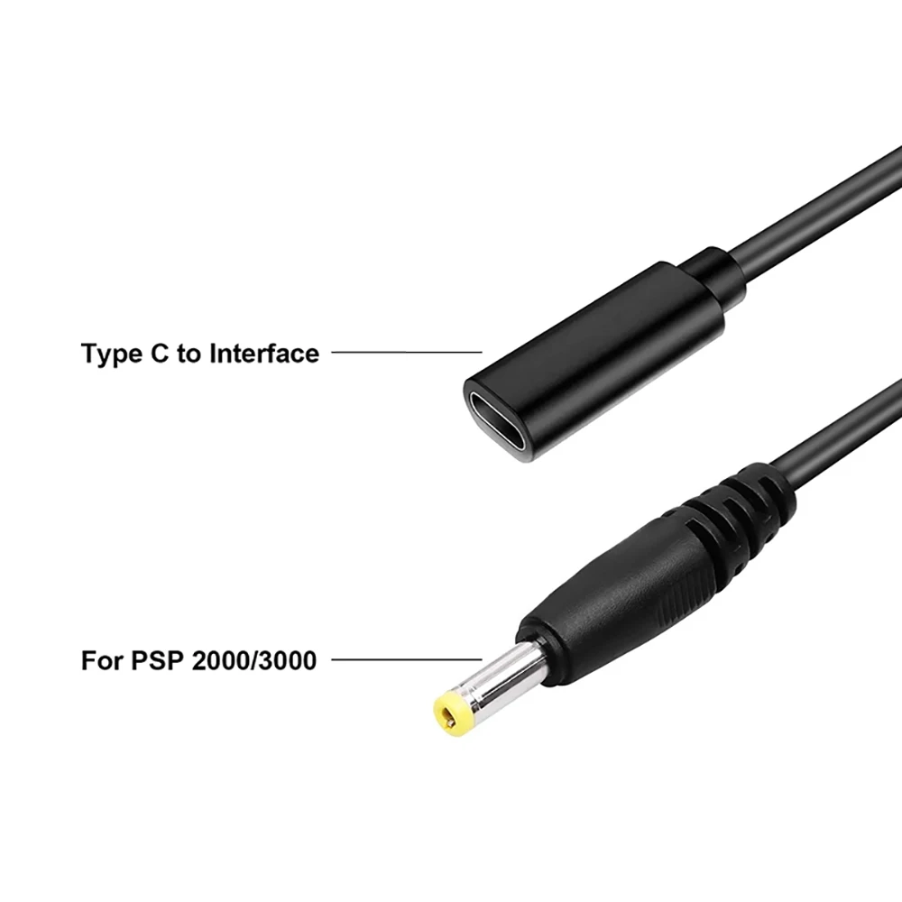ل PSP USB C نوع-C مهايئ شاحن محول نوع C إلى ل PSP1000/2000/3000 لعبة تيار مستمر جاك التوصيل إلى USB-C كابل محول الشحن