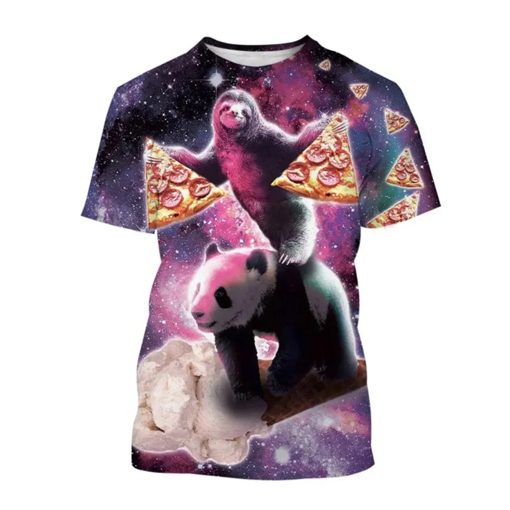 Hot Sale Funny Sloth Riding Unicorn T-Rex Galaxy Rainbow Taco Pizza 3D All Over Print T-Shirt Novelty Short Sleeve Graphic Tee