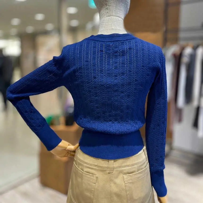 

Spring Autumn Women's Knitted Hollow out Cardigan V-Ne Long Sve Slim Fit Inner Wear Outerwear Coat Top Faion Commute