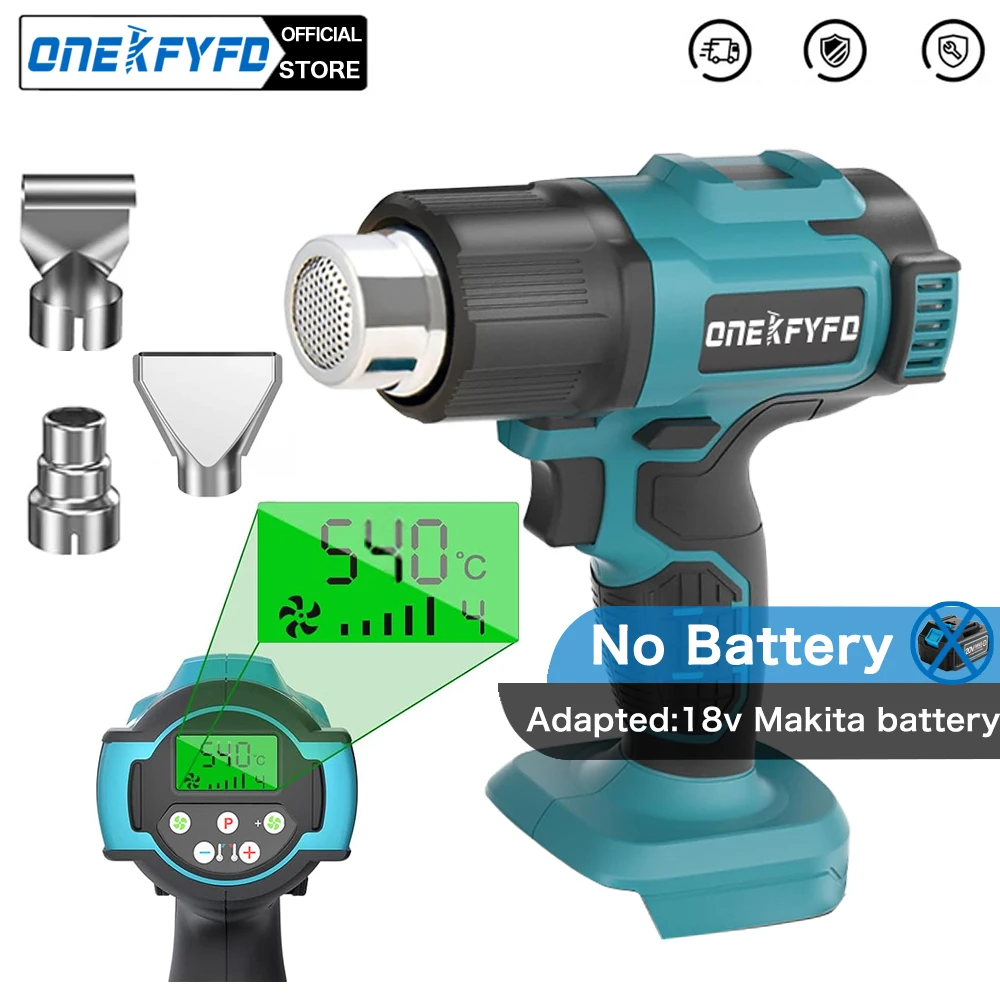 

540℃ Heat Hot Air Gun 4 Gears Wind Speed LED Display Temperature Adjustment Cordless Heat Gun for Makita 18V Battery