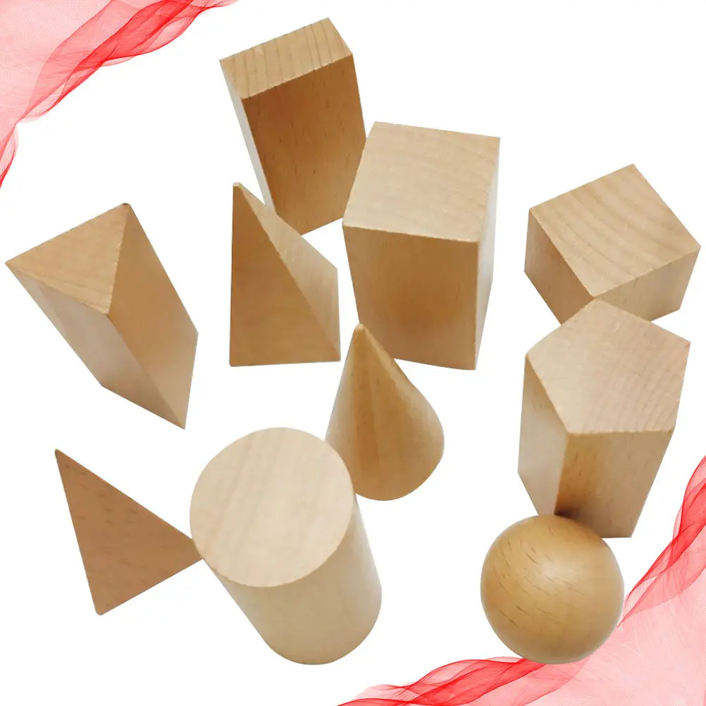 

10Pcs Wooden Geometric Blocks Kids Education Early Learning Cognitive Educational Set for Creativity
