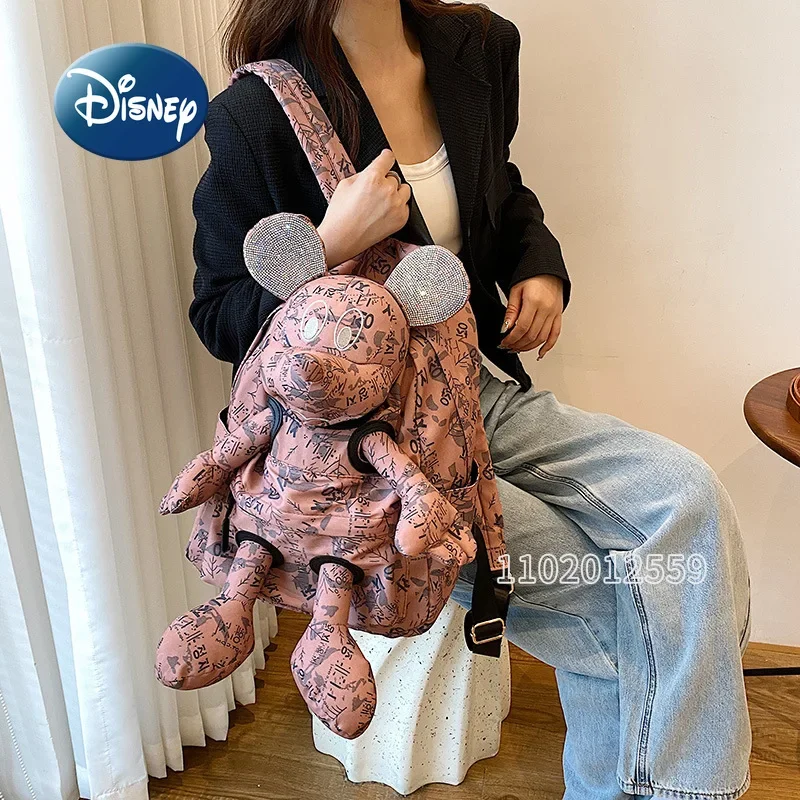 Disney Mickey\'s New Women\'s Backpack Luxury Brand Fashion Women\'s Doll Backpack Diamond-studded Cartoon Student Schoolbag