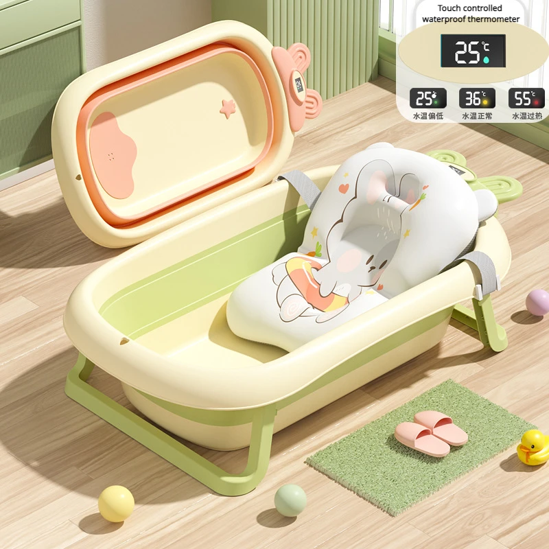 Foldable Children's Cartoon Rabbit Intelligent Temperature Sensing Bathtub Silicone Baby Shower Anti-skid Bathtub Bañera De Bebé