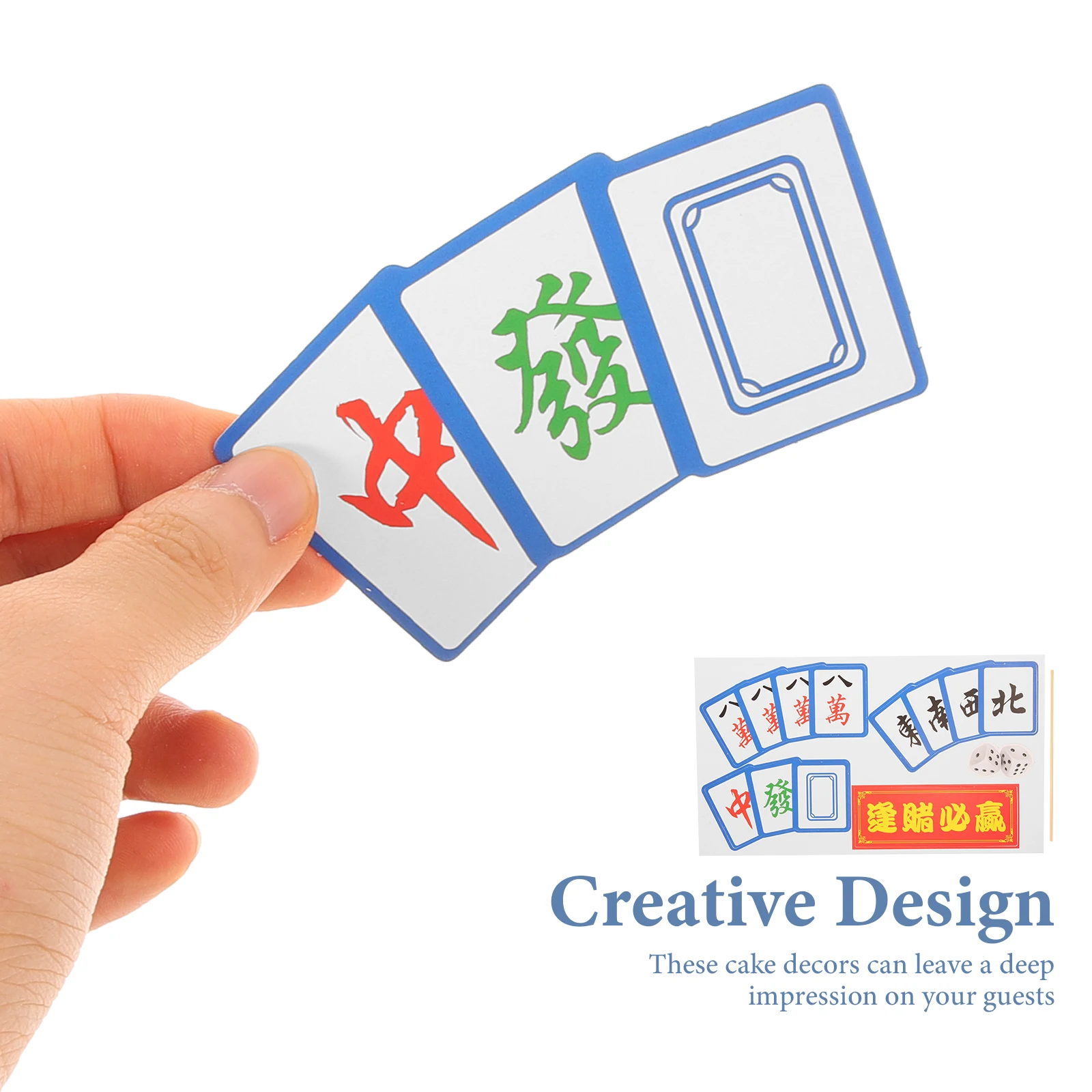 

80 Pcs Mahjong Card Cupcake Toppers Decoration Decorations Party Supplies Tiles Wood Chinese Baby