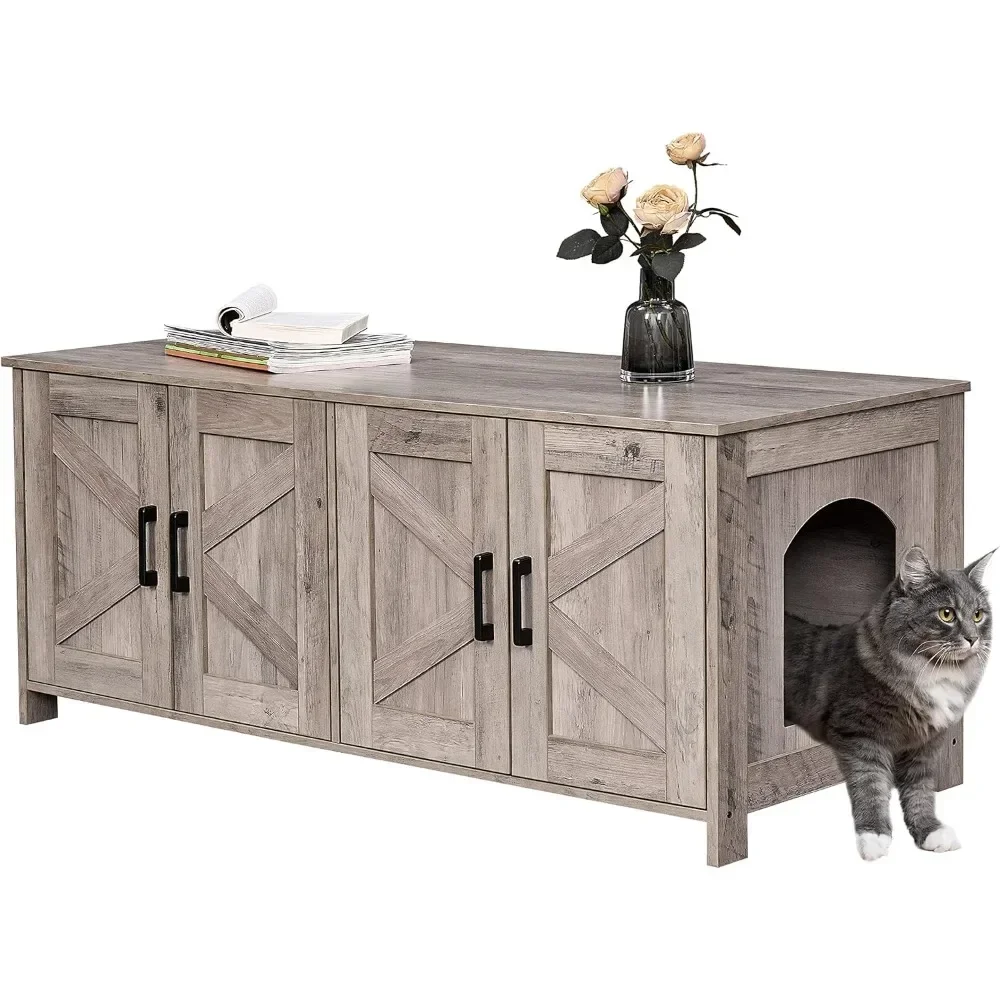 

A Litter Box, Enclosure for 2 cats, Litter Box Furniture Hidden with Double Room,Wooden Cat Washroom Furniture,Cat Litter Box