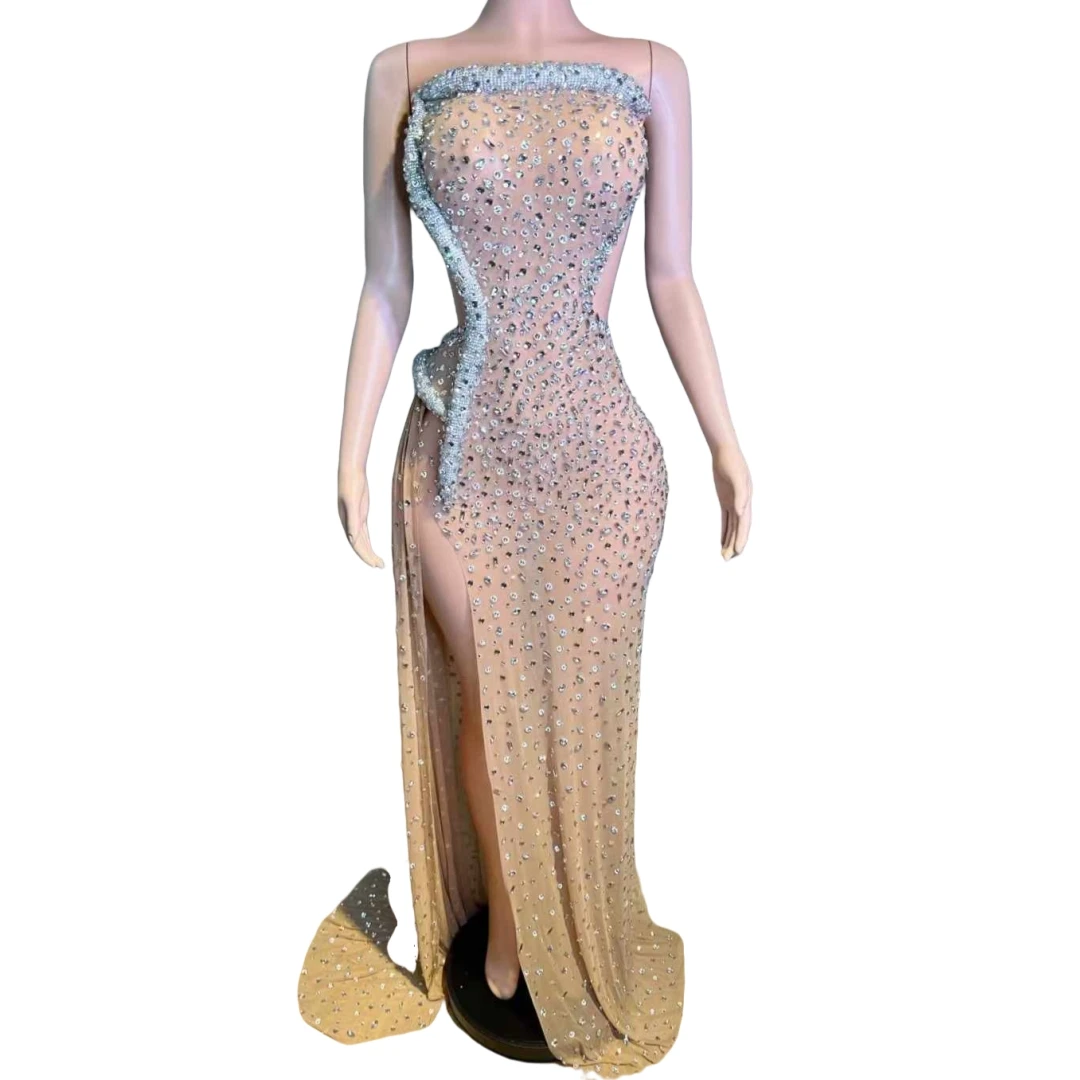 

Long Dress For Women Sparkle Rhinestone Drag Queen Outfit Luxury Crystals Sexy Birthday Evening Dressy Drag Queen Costume