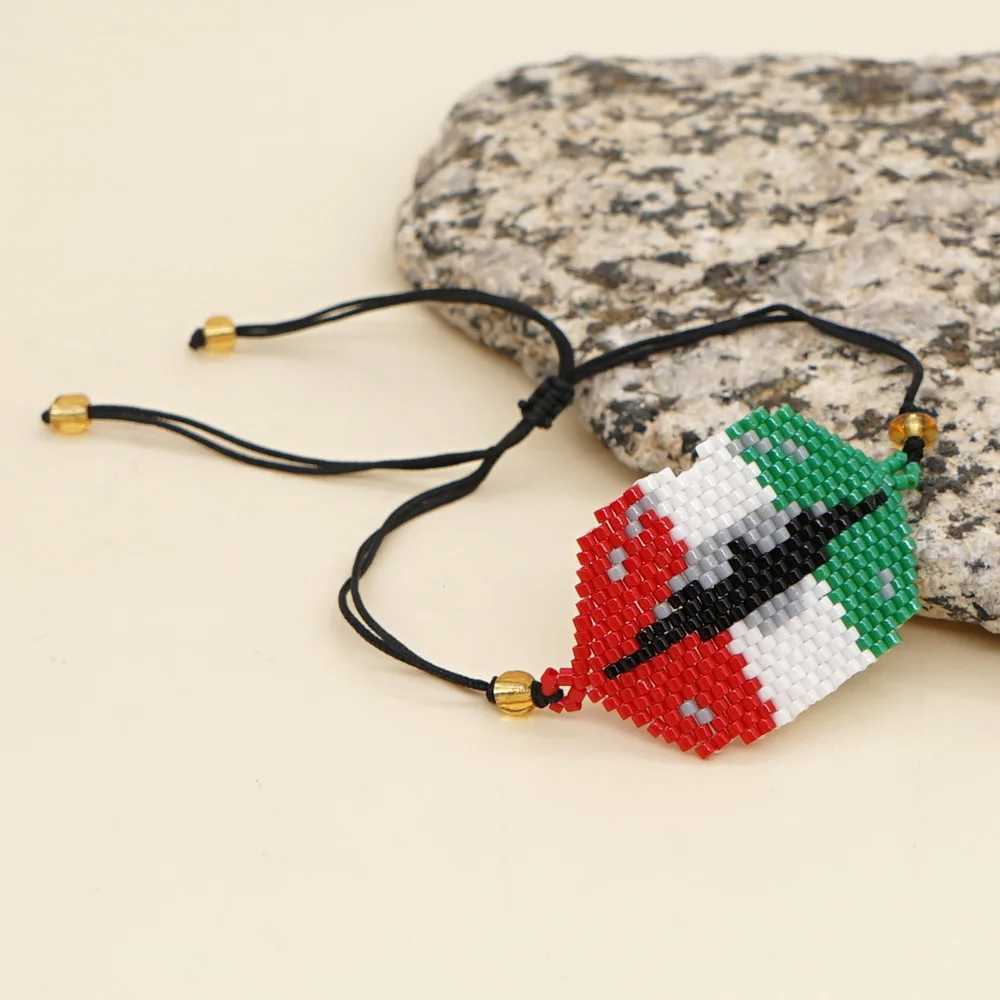 ZGMXR Rice bead bracelet Lips Pattern Hand-woven Gradient color Fashion Adjustable Versatile Geometry Bohemia Beaded bracelet