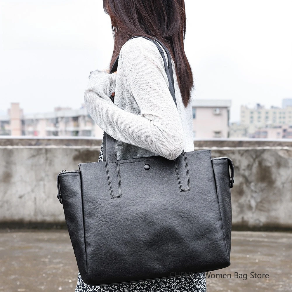 

Leather Large Capacity Women's Commuter Tote Bag Simple Portable Single Shoulder Bag Underarm Bag Cross-Border Handbag