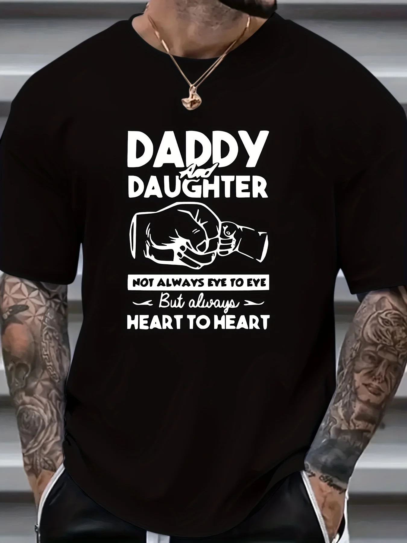 

Plus-size Men'S "Dad and Daughter" Print T-shirt Summer, men's, 1pc, 100% cotton T-shirt