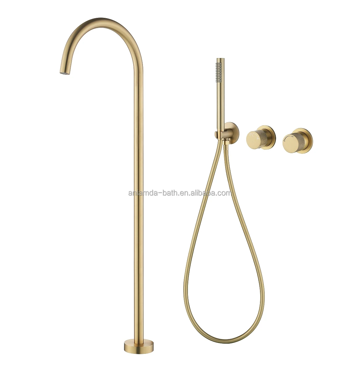 2 Mode Matt Black Freestanding Floor Mounted Bathroom Shower Wall Mount Bathtub Faucet Mixer Set With Handheld Shower
