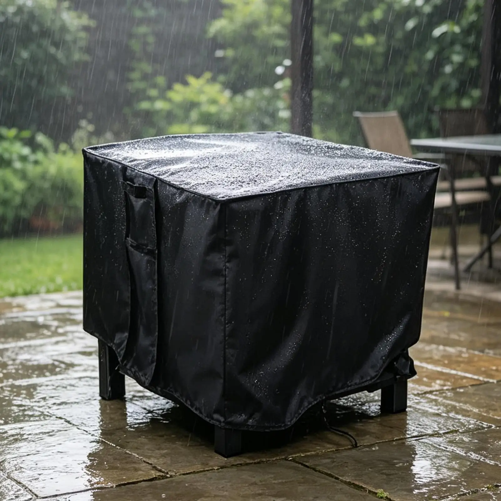 Fire Table Cover Weather-Resistant Dust-Proof Oxford Fabric Square Fire Table Protector Cover For Rain Sunlight Leaves Debris