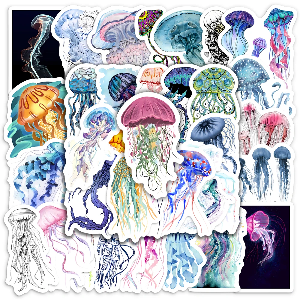 Colorful Jellyfish Stickers Sea Creatures Animal Decals Childs Toys for Laptop Phone Suitcase Notebook Skateboard Waterproof PVC