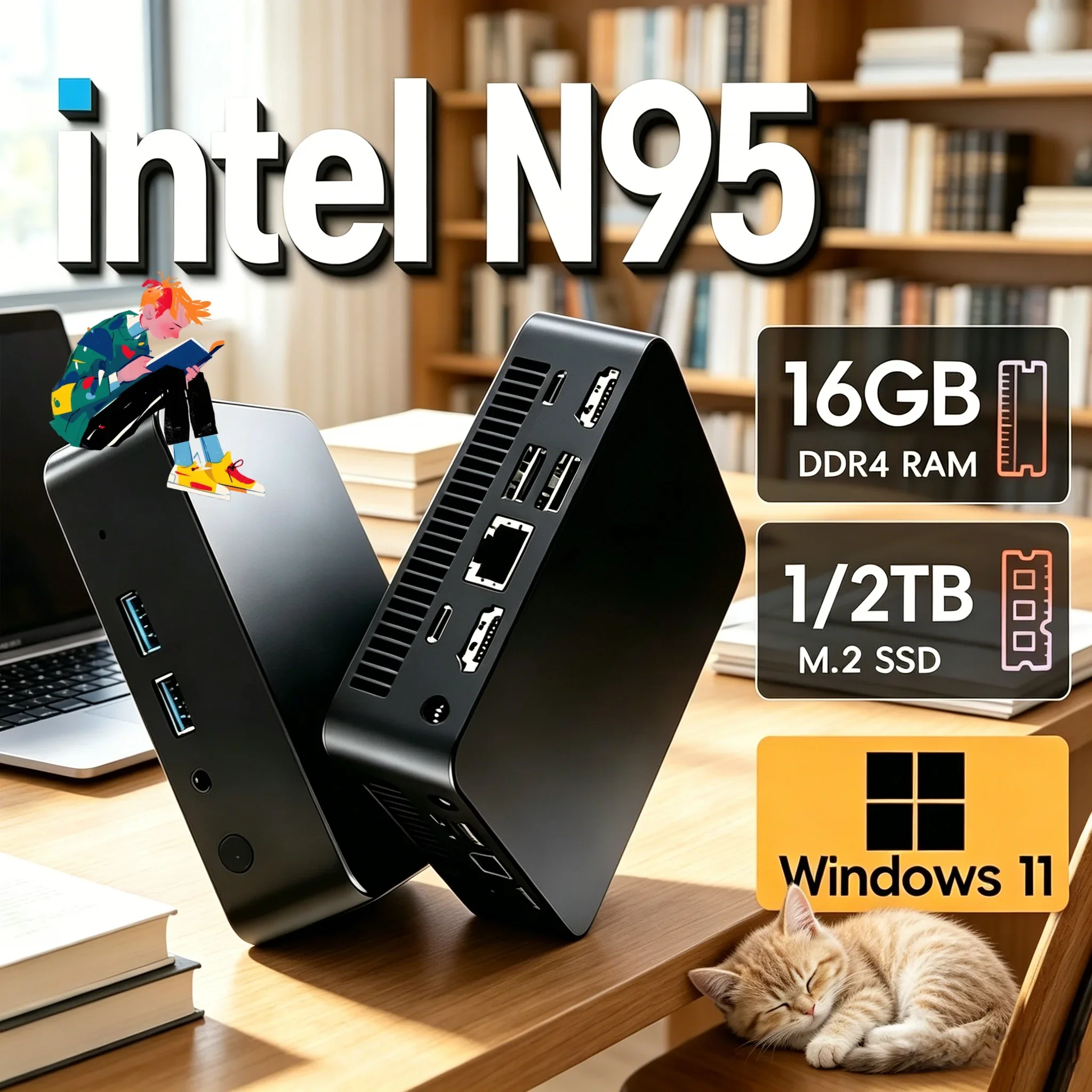 

Laptop Powerful Intel N95 Core Mini Host Large Memory SSD Win11 Home Office PC