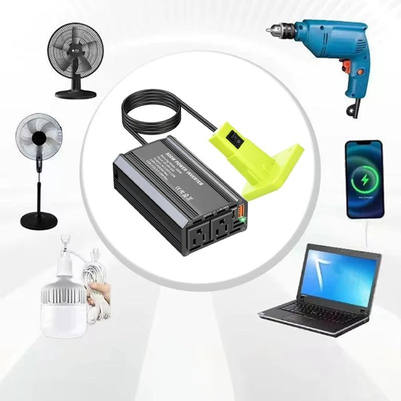 Super Sale 300W Car Power Inverter for Ryobi Li-Ion Battery Outdoor Inverter Type-C PD65W USB A 18W Power Station Generator