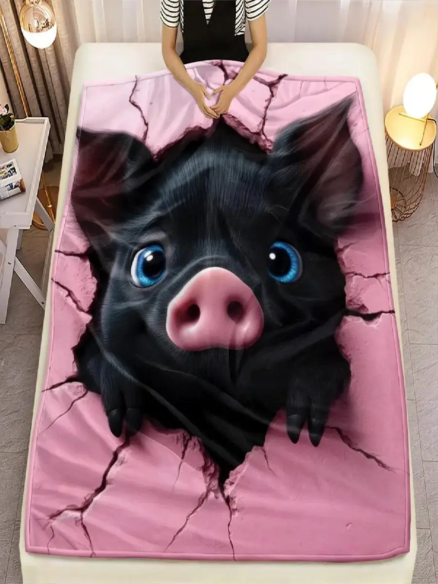 Adorable Black Pig Throw Blanket for Cozy Home Decor Soft Flannel Provides Warmth and Comfort Great Gift for Animal Enthusiasts