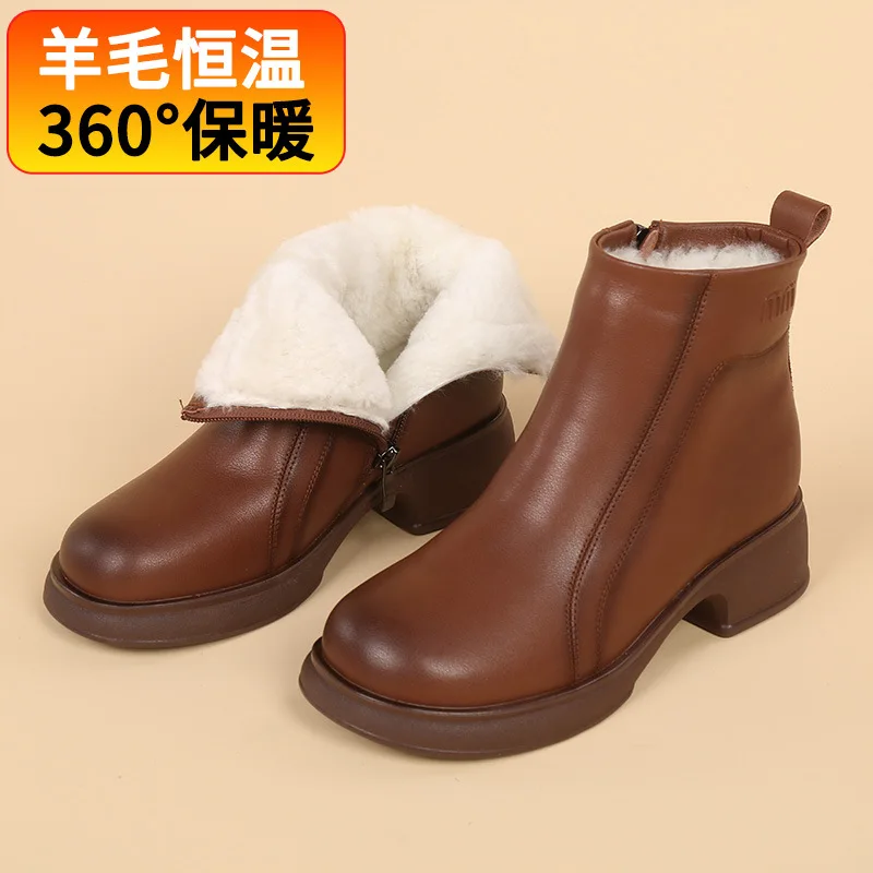 

Зимние женские ботинки из хлопка для женщин среднего и старшего возраста, утепленные толстой шерстью и вельветом