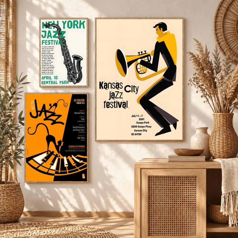 Vintage Swiss Jazz Music Festival Poster Premium Modern Waterproof Wall Art Pictures for Bedroom Living Room Bar Decor