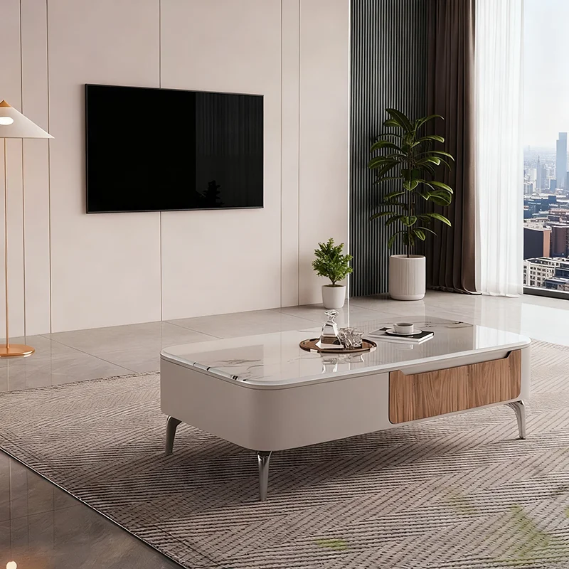 

Modern Spacious Center Table for Living Room Luxury Steel Legs Home Interior Coffee Tables Sleek Tea Table with Storage Drawer