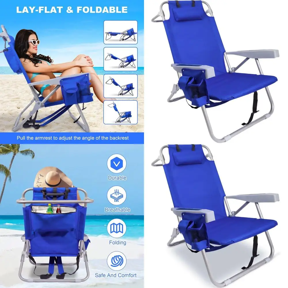 

Beach Chair with Backpack Straps, Heavy Duty Backpack Beach Chairs for Adults with 4 Positions, Lay Flat Beach Chair with Large