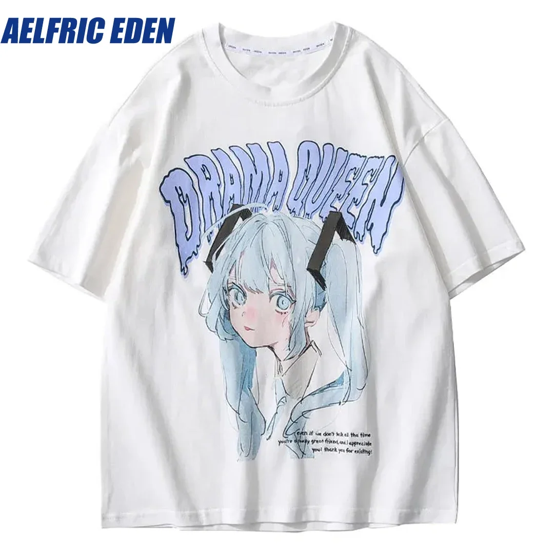 Aelfric Eden Anime Cartoon Girl Print T-Shirt 2024 Streetwear Japanese Harajuku Hip Hop Hipster Casual Summer Loose Tees Tops