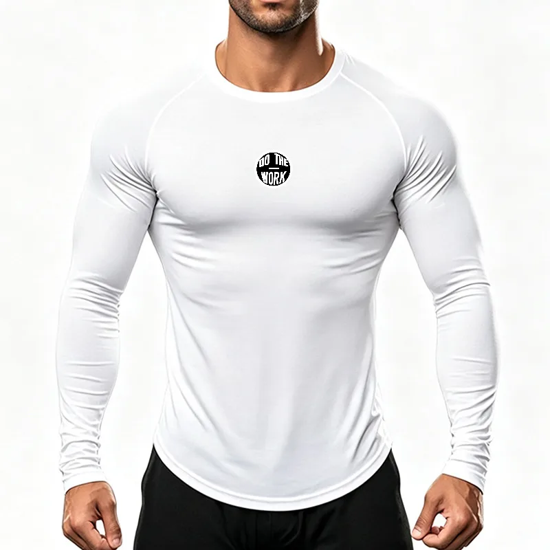 Men'S Long Sleeve Running T-Shirts Cotton Stretch Athletic Top Muscle Fit Sports Gym Training Shirt Breathable High Performance