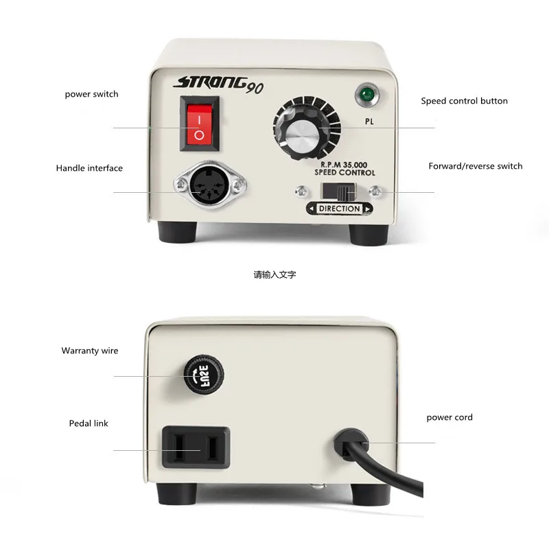 65W STRONG 90 skrzynka sterownicza 35000RPM Strong 102L Micromotor rękojeść wiertła do paznokci maszyna do Manicure Pedicure elektryczny pilnik do