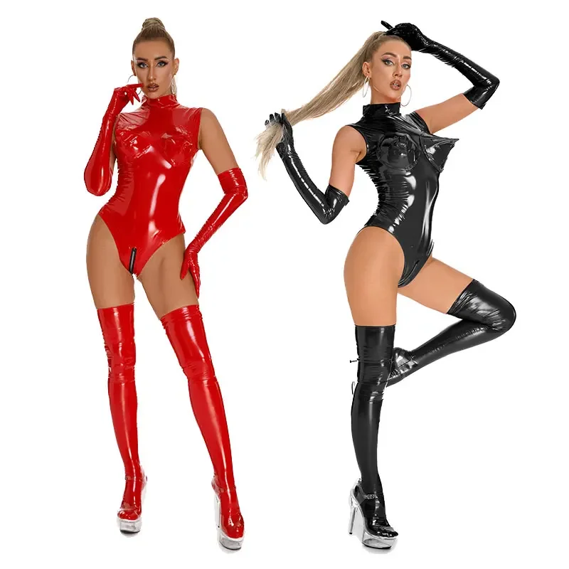 

Sexy Latex Bodysuit PVC Latex Suit Faux Leather Catsuit Sexy Bodysuit Zipper Open Crotch Bodysuits Stretch Erotic Bodystocking