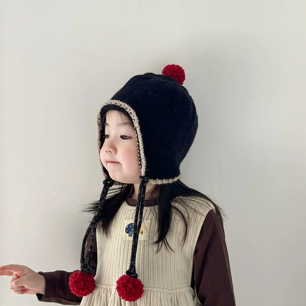 

Корейская зимняя детская вязаная шапка с толстой кисточкой, детская шапочка, теплая шапка с шапками для защиты ушей, детская шапка