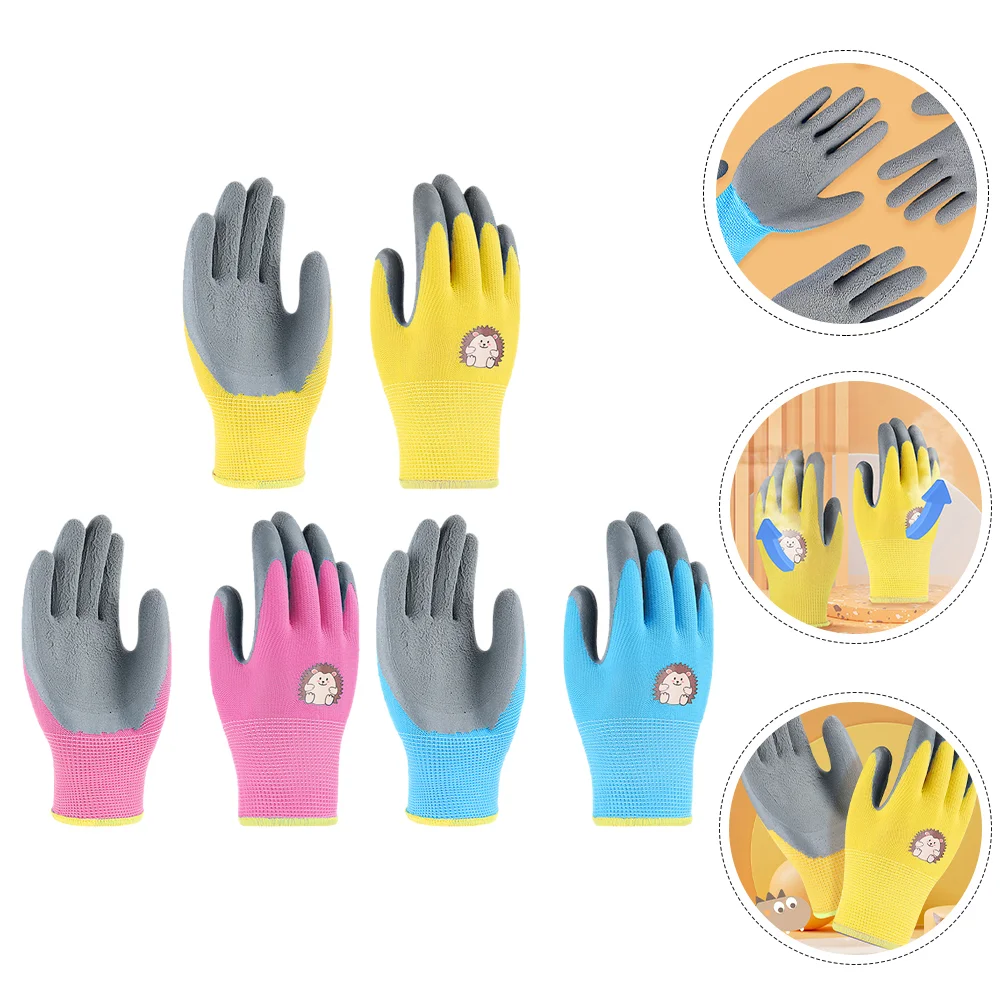 3 Pairs Gardening and Outdoor Picking Protective Gloves Kids Mittens Cut Resistant Work for