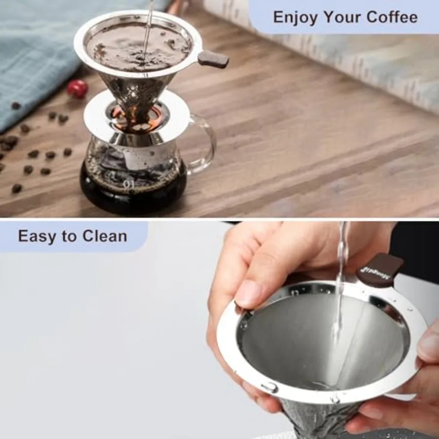 Stainless Steel Pour Over Coffee Dripper, Reusable Fine Mesh Filter for 1-2 Cups, Paperless Coffee Maker for Home, Travel, Camp view 4
