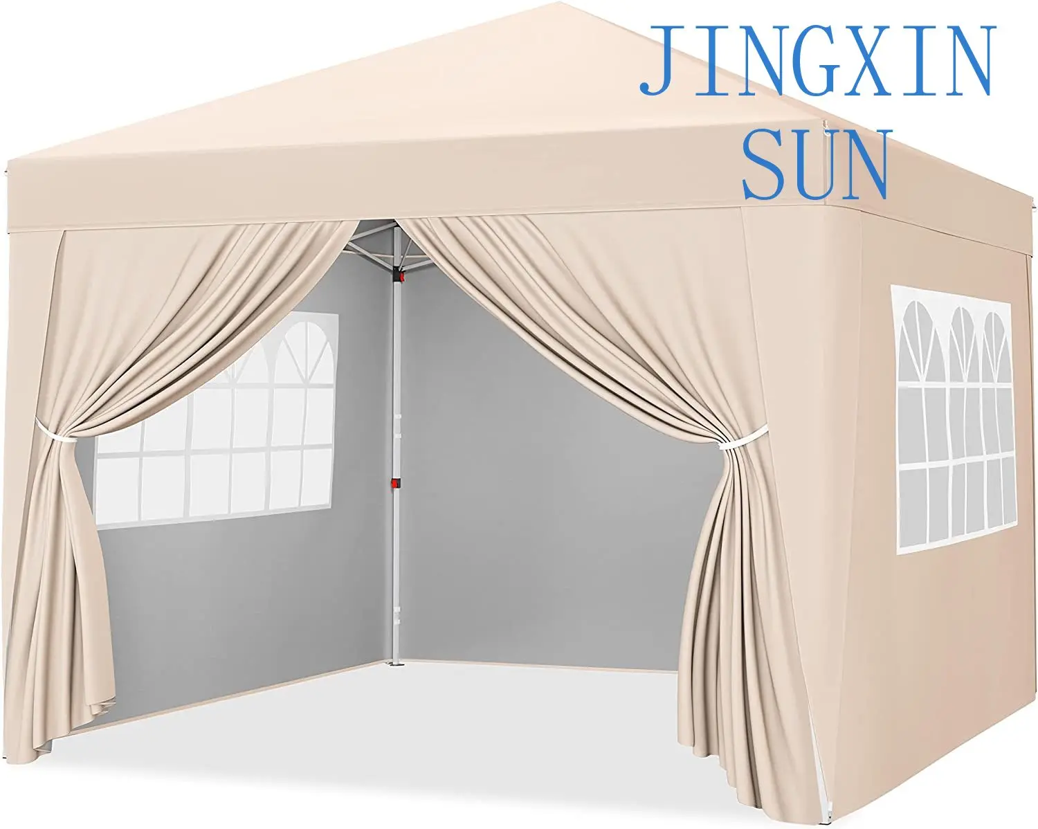 Luxury 3x3 pop-up canopy tent gazebo window wall mosquito net aluminum frame PVC material steel arched wooden sunshade