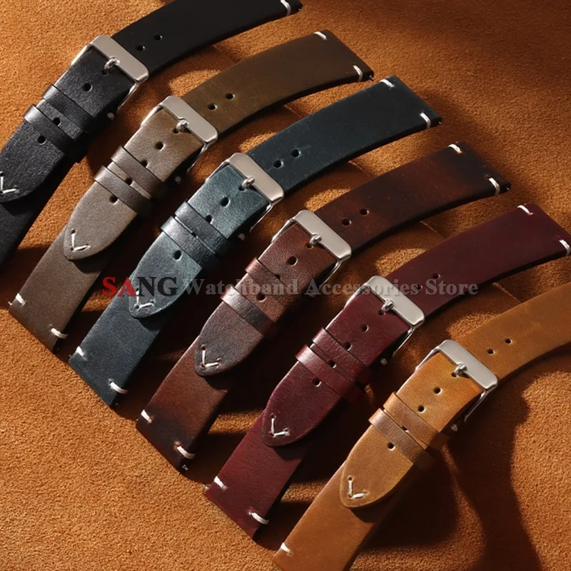 18/19/20/21/22mm Herren Damen Business Genähtes Armband Vintage Öl-Wachs-Leder Uhrenarmband Universelles Schnellverschluss-Armband